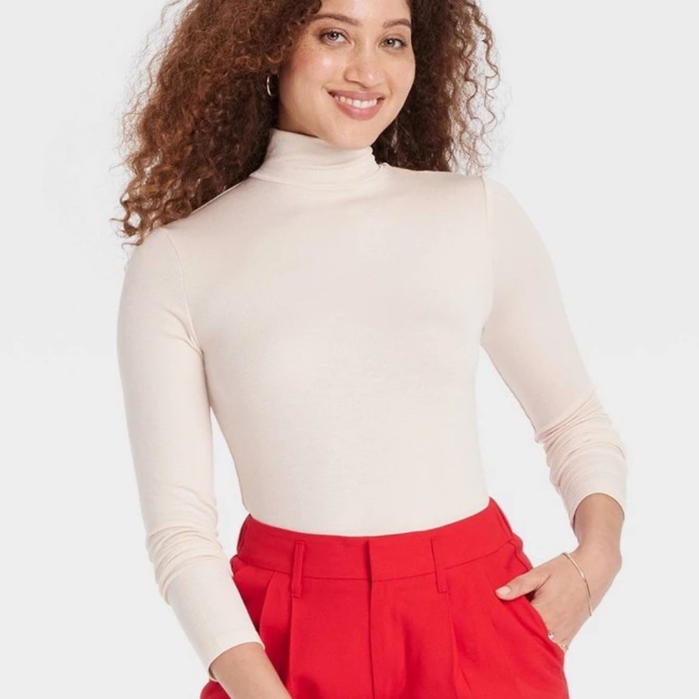 Women's Long Sleeve Mock Turtleneck Ribbed T-Shirt - A New Day